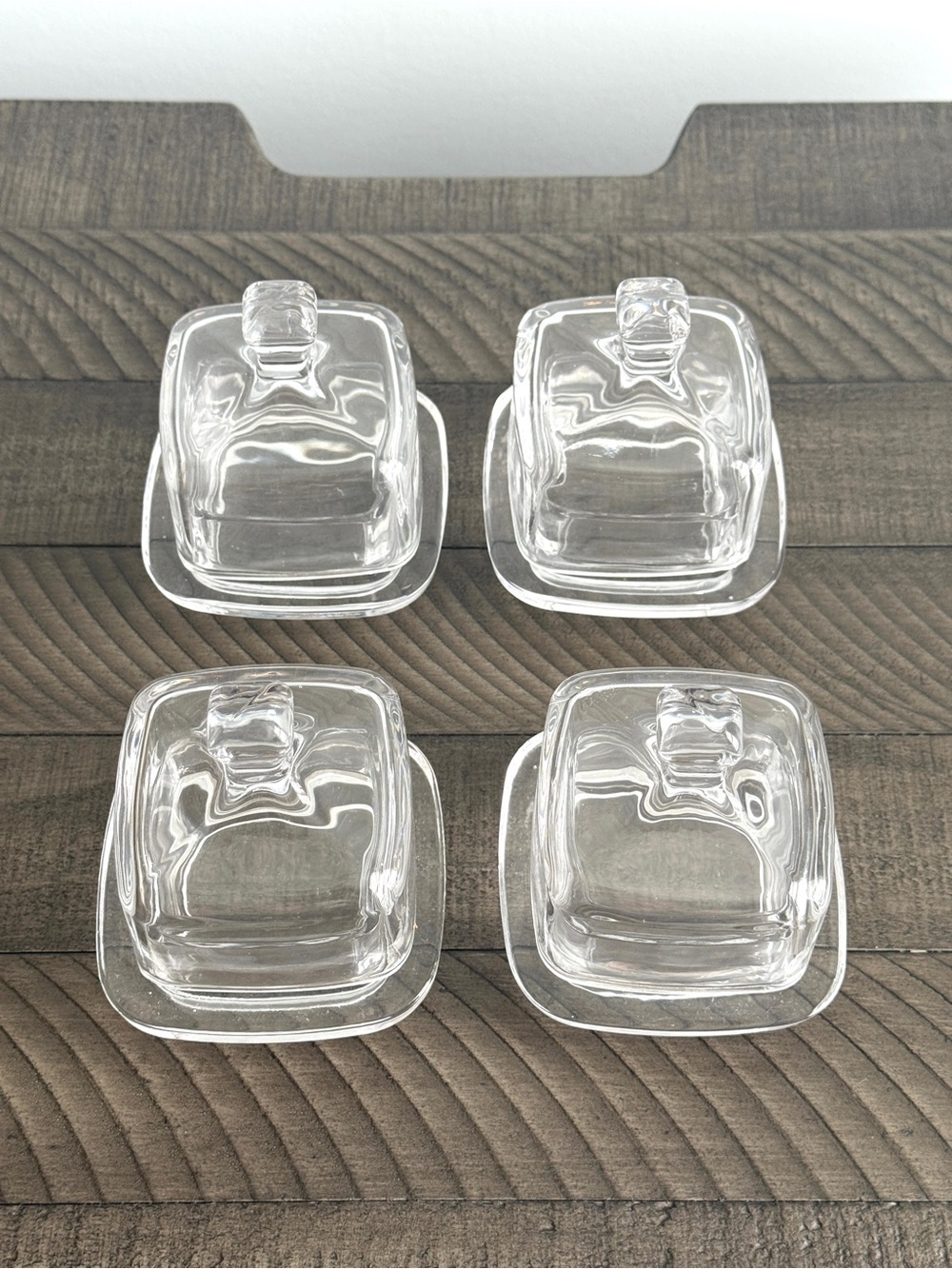 Vintage Square Glass Covered Butter Dish Or Spice Saver - Set of 4
